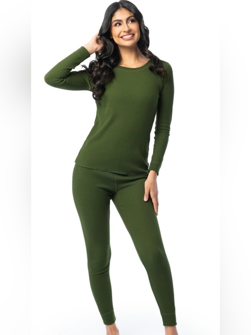 BRAND NEW FRUIT of the Loom Green Ribbed Long Sleeve Thermal Set -